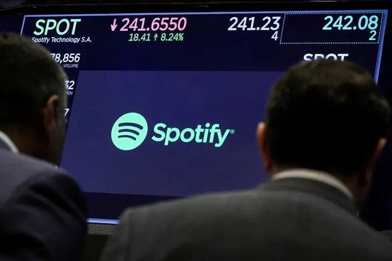 Spotify's shares climbed 12% after the company announced its second consecutive quarterly profit. 
Image Source: The Star 